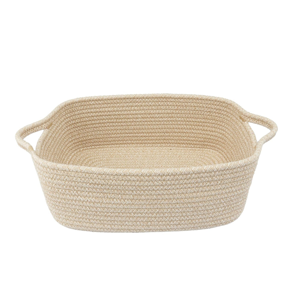 Medium Woven Cotton Rope Storage Basket with Handles, Light Pink
