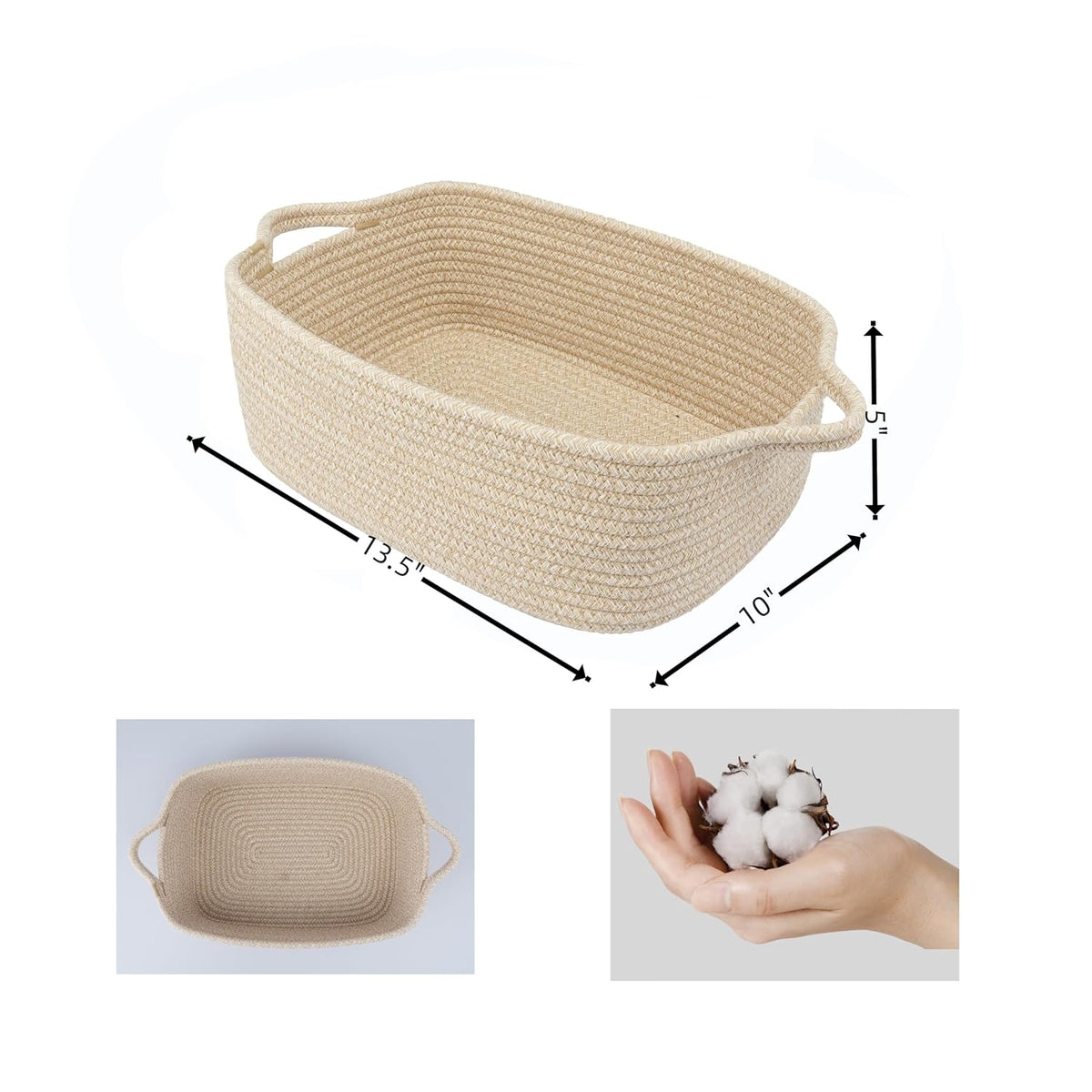 Medium Woven Cotton Rope Storage Basket with Handles, Light Pink