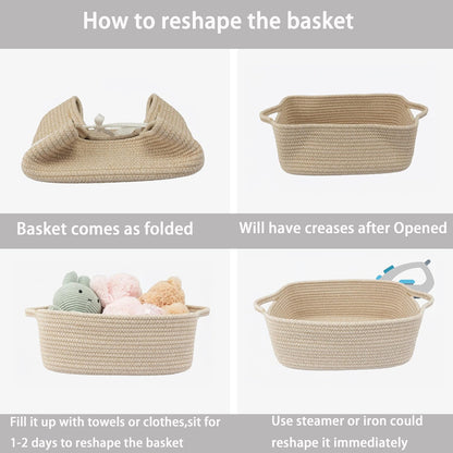 Medium Woven Cotton Rope Storage Basket with Handles, Light Pink