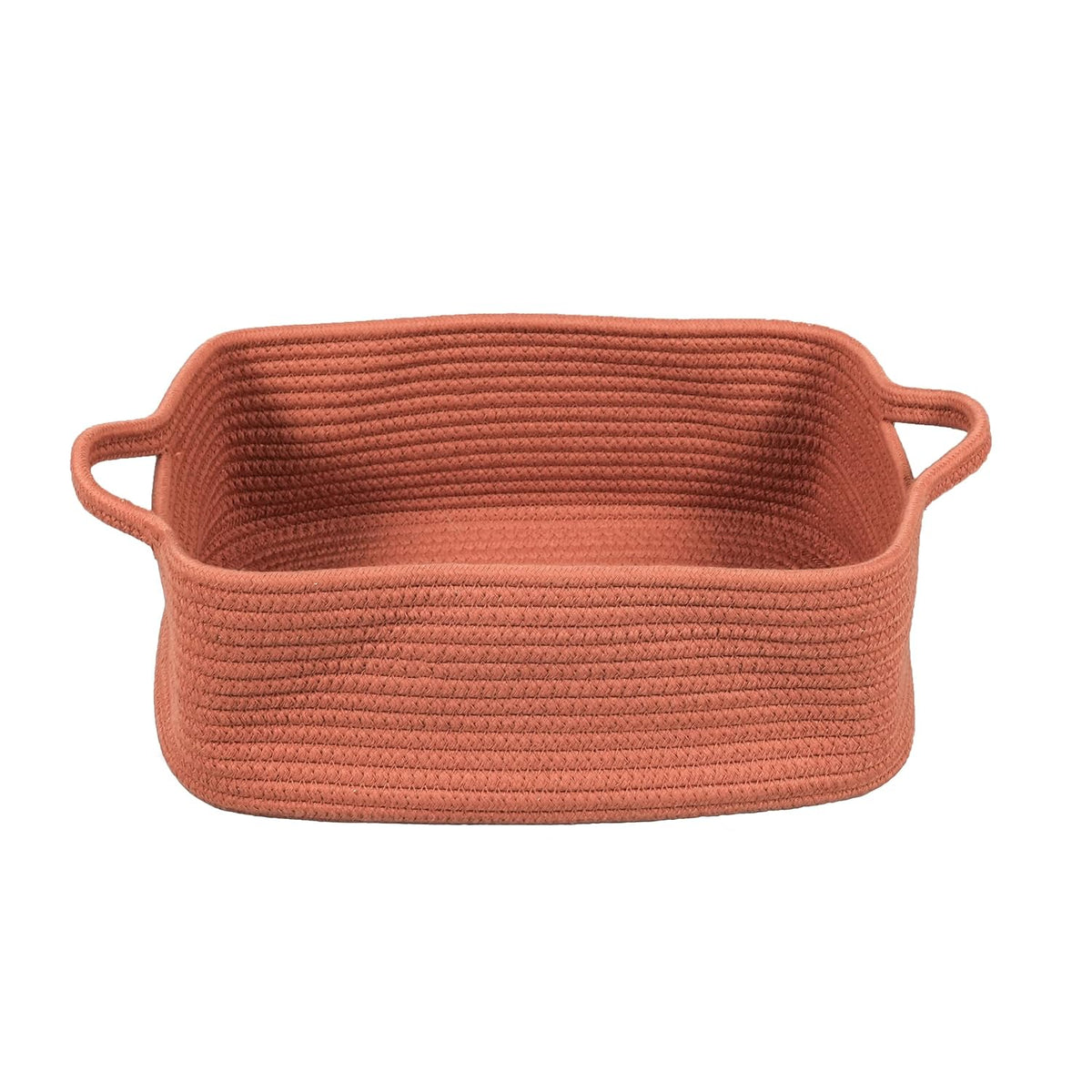 Medium Woven Cotton Rope Storage Basket with Handles, Light Pink
