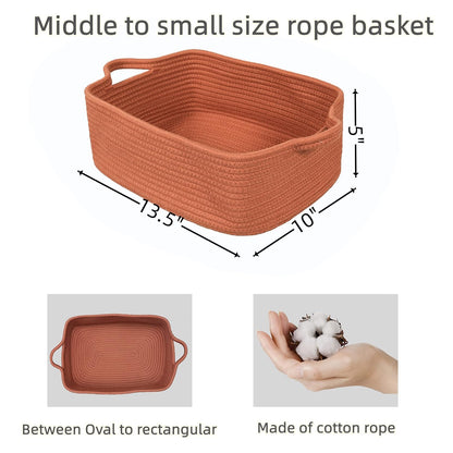 Medium Woven Cotton Rope Storage Basket with Handles, Light Pink