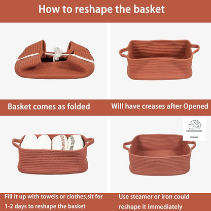 Medium Woven Cotton Rope Storage Basket with Handles, Light Pink