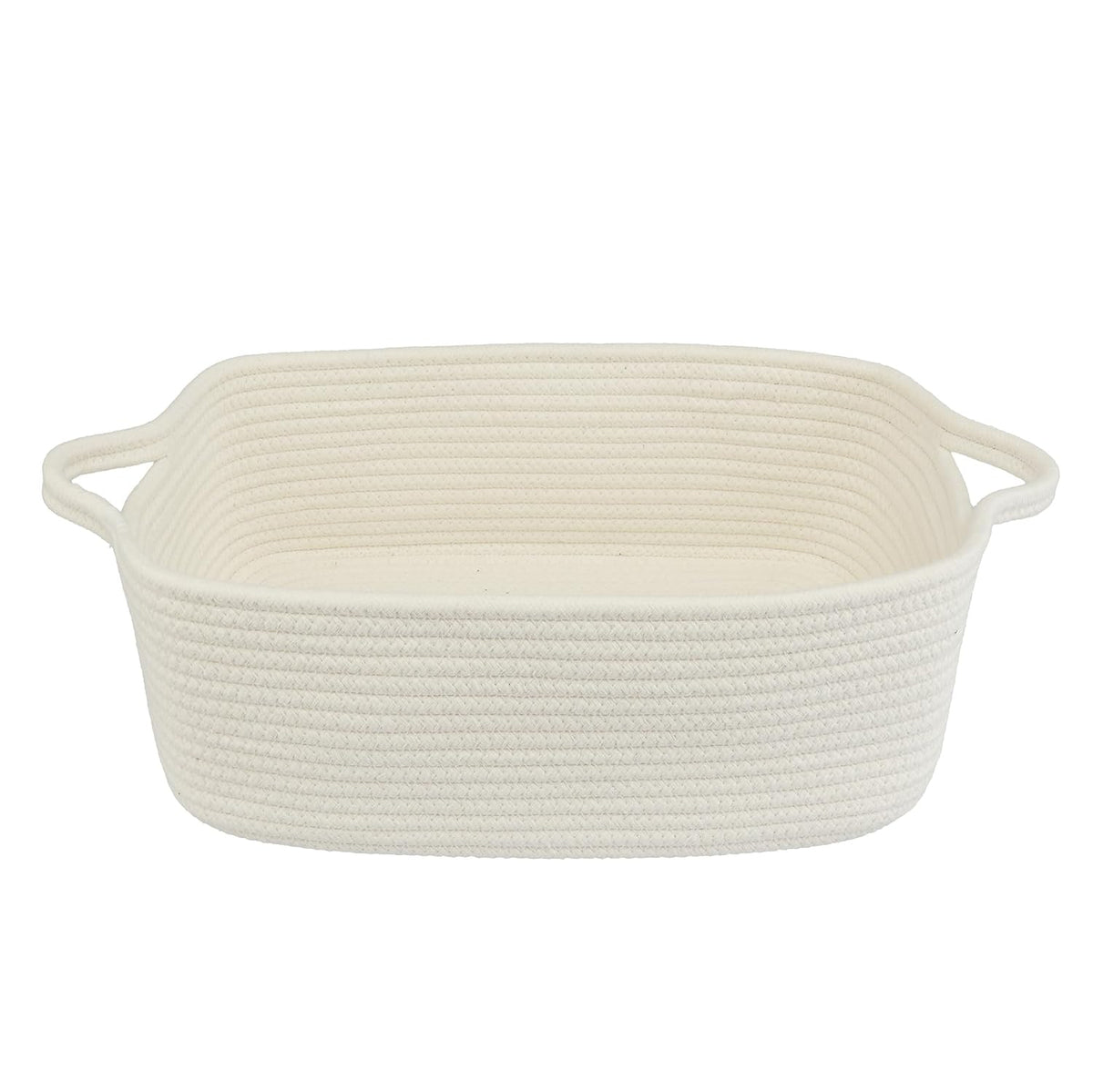 Medium Woven Cotton Rope Storage Basket with Handles, Light Pink