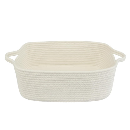 Medium Woven Cotton Rope Storage Basket with Handles, Light Pink
