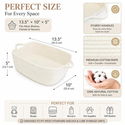 Medium Woven Cotton Rope Storage Basket with Handles, Light Pink