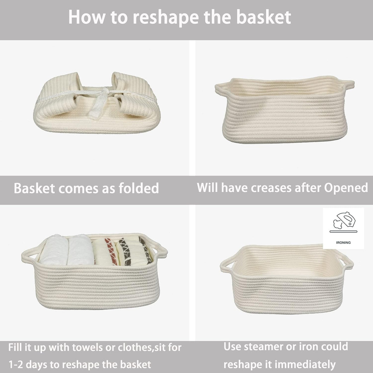 Medium Woven Cotton Rope Storage Basket with Handles, Light Pink