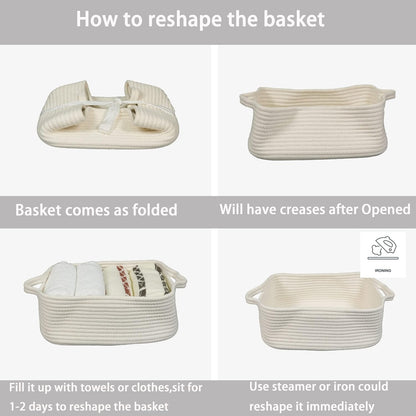 Medium Woven Cotton Rope Storage Basket with Handles, Light Pink