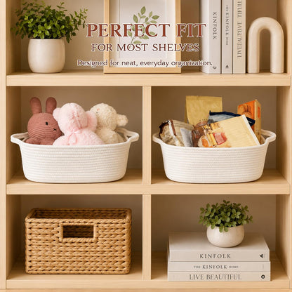 Medium Woven Cotton Rope Storage Basket with Handles, Light Pink