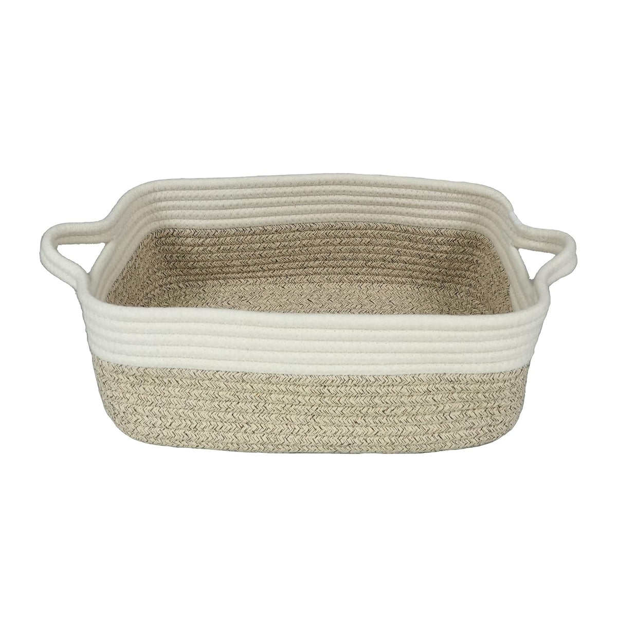 Medium Woven Cotton Rope Storage Basket with Handles, Light Pink