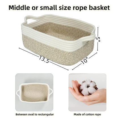 Medium Woven Cotton Rope Storage Basket with Handles, Light Pink