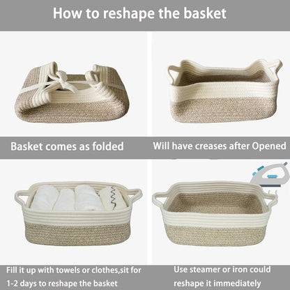 Medium Woven Cotton Rope Storage Basket with Handles, Light Pink