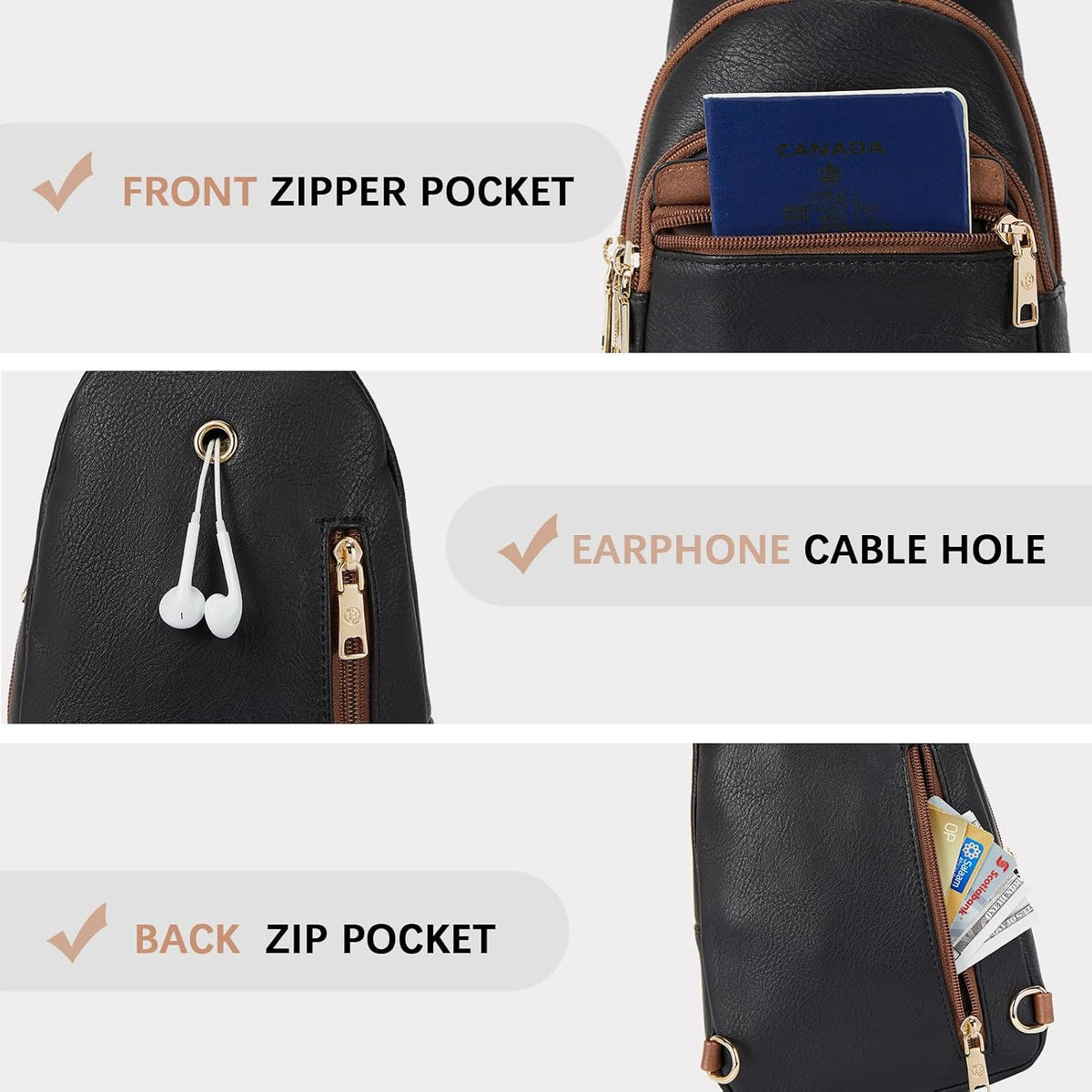 Sling Bag for Women Leather Crossbody Bags Fanny Pack Chest Bag for Travel