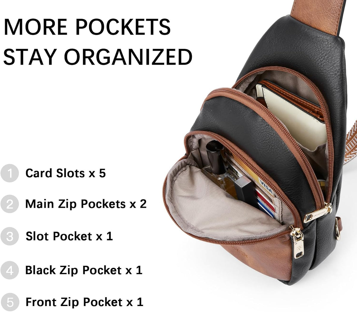 Sling Bag for Women Leather Crossbody Bags Fanny Pack Chest Bag for Travel