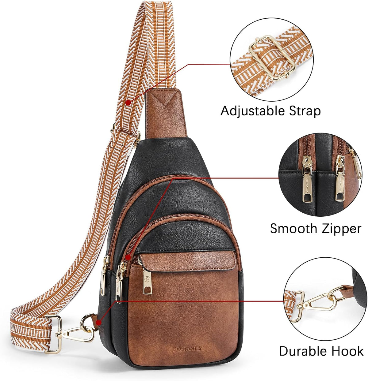 Sling Bag for Women Leather Crossbody Bags Fanny Pack Chest Bag for Travel