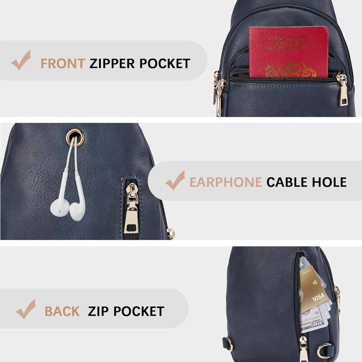 Sling Bag for Women Leather Crossbody Bags Fanny Pack Chest Bag for Travel