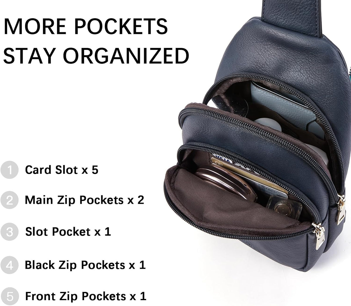 Sling Bag for Women Leather Crossbody Bags Fanny Pack Chest Bag for Travel