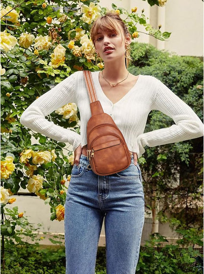 Sling Bag for Women Leather Crossbody Bags Fanny Pack Chest Bag for Travel