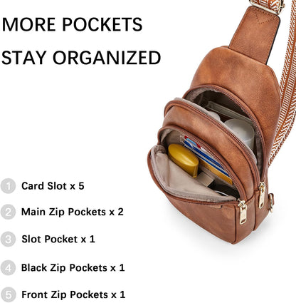 Sling Bag for Women Leather Crossbody Bags Fanny Pack Chest Bag for Travel