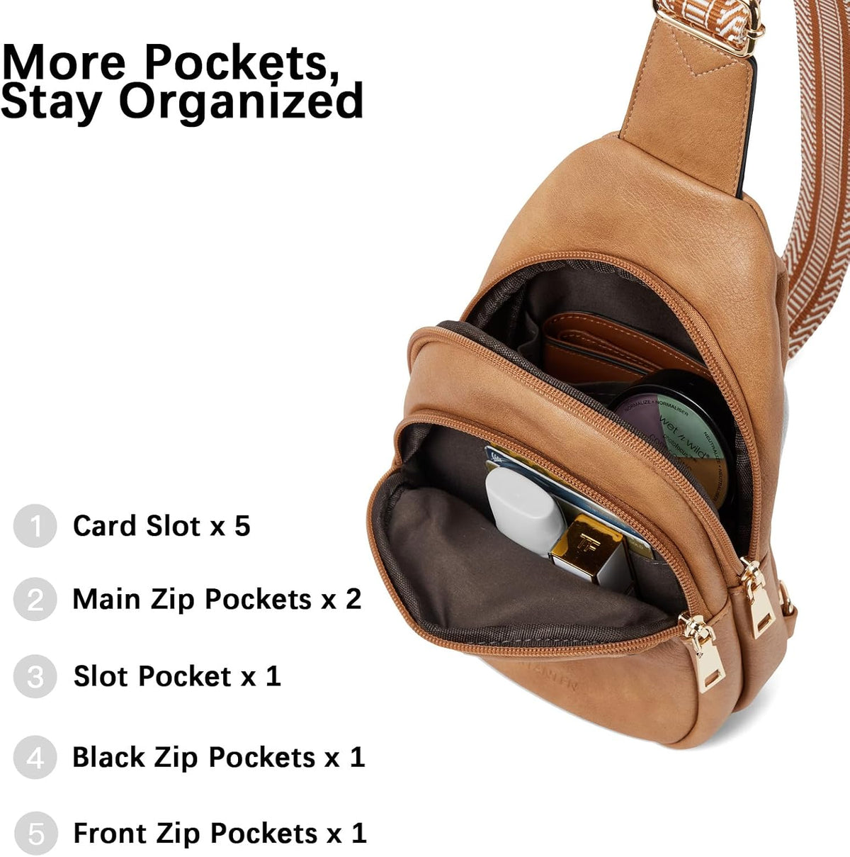 Sling Bag for Women Leather Crossbody Bags Fanny Pack Chest Bag for Travel