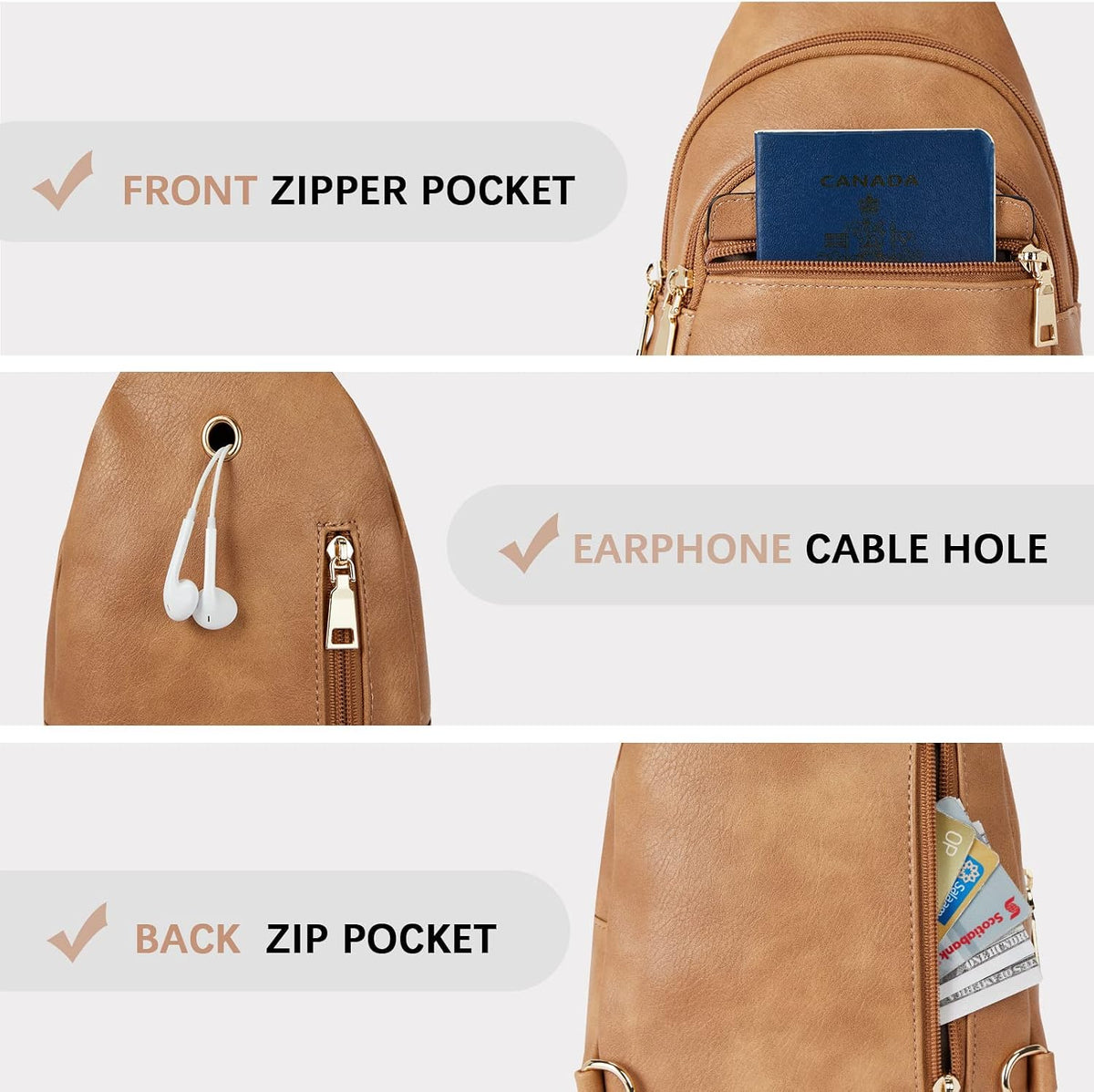 Sling Bag for Women Leather Crossbody Bags Fanny Pack Chest Bag for Travel
