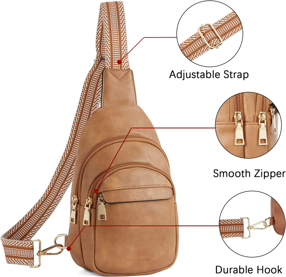 Sling Bag for Women Leather Crossbody Bags Fanny Pack Chest Bag for Travel