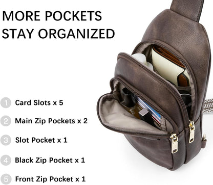 Sling Bag for Women Leather Crossbody Bags Fanny Pack Chest Bag for Travel