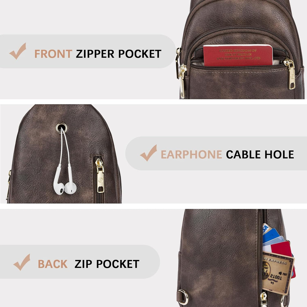 Sling Bag for Women Leather Crossbody Bags Fanny Pack Chest Bag for Travel