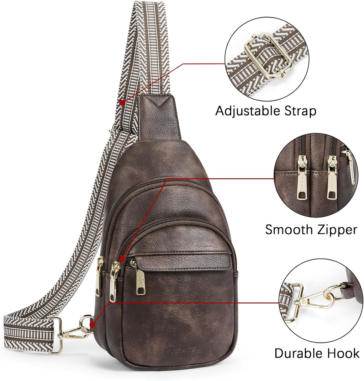 Sling Bag for Women Leather Crossbody Bags Fanny Pack Chest Bag for Travel