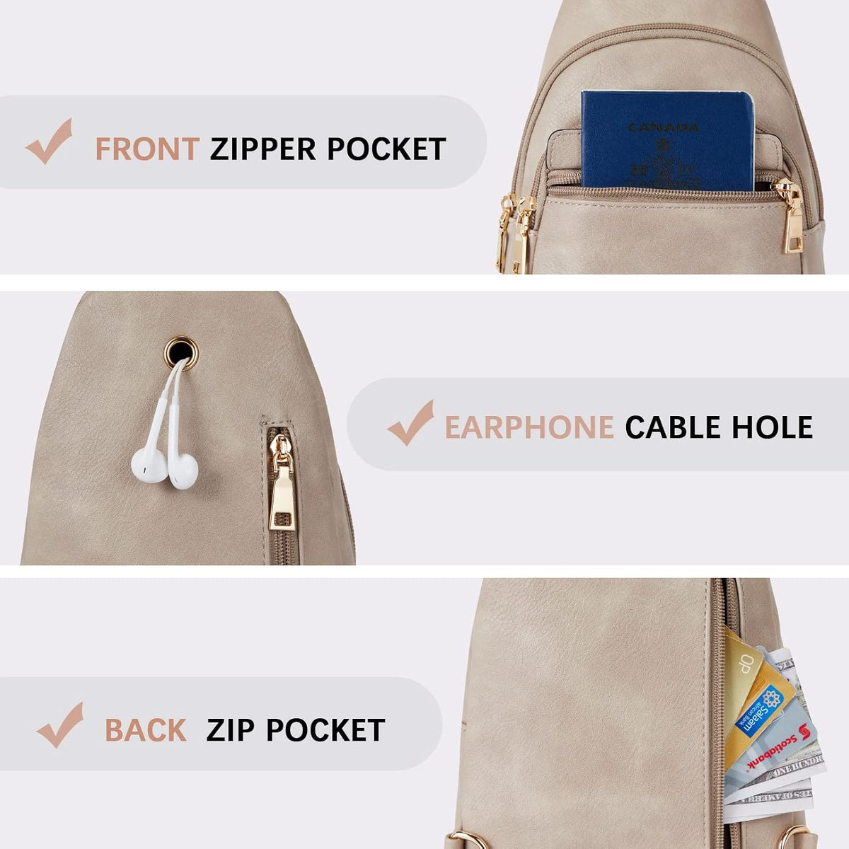 Sling Bag for Women Leather Crossbody Bags Fanny Pack Chest Bag for Travel