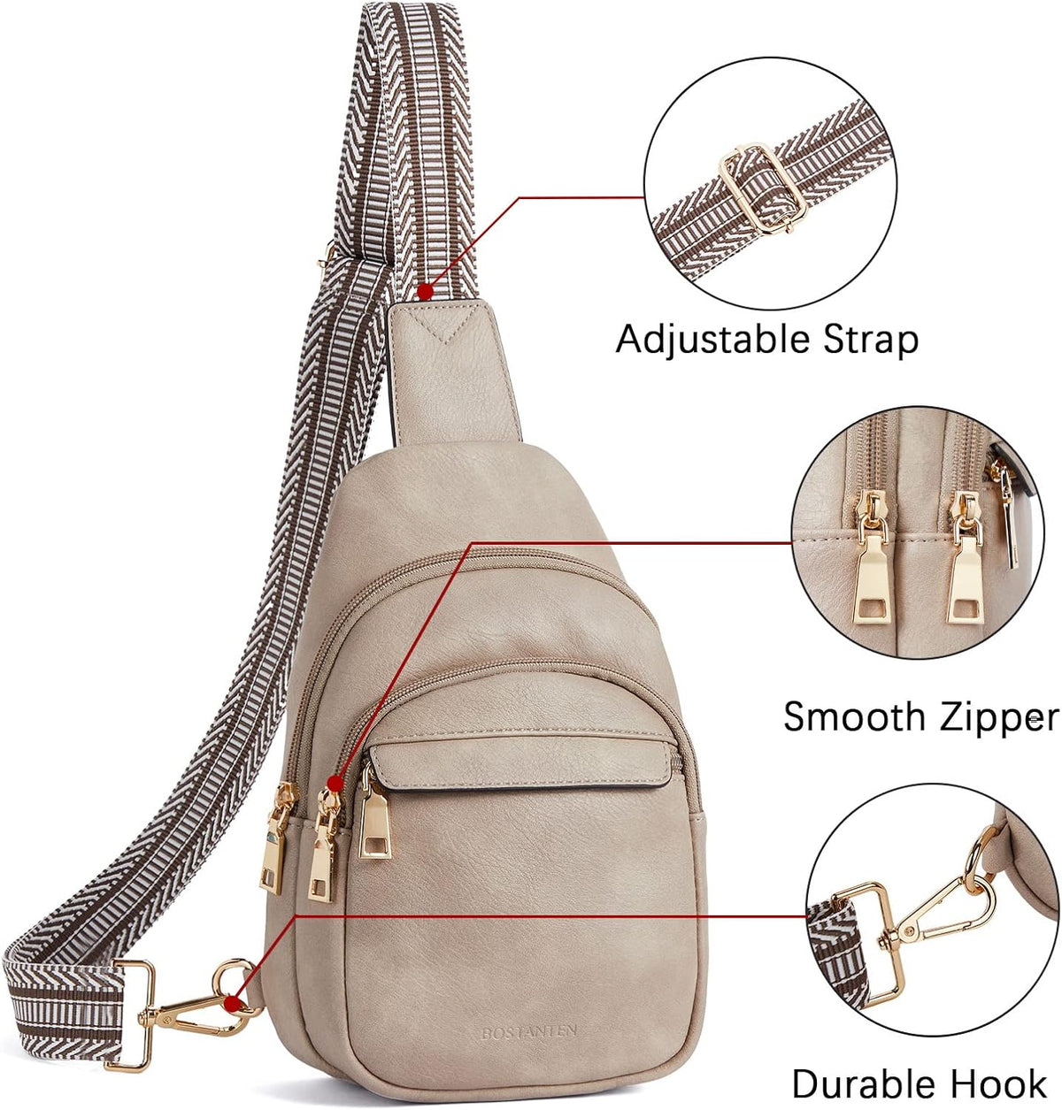 Sling Bag for Women Leather Crossbody Bags Fanny Pack Chest Bag for Travel