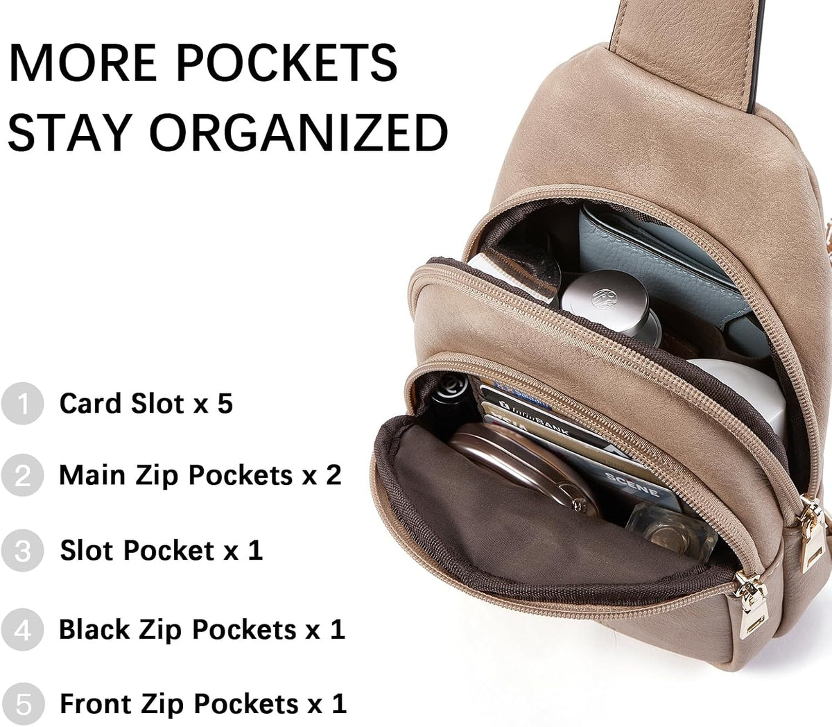 Sling Bag for Women Leather Crossbody Bags Fanny Pack Chest Bag for Travel