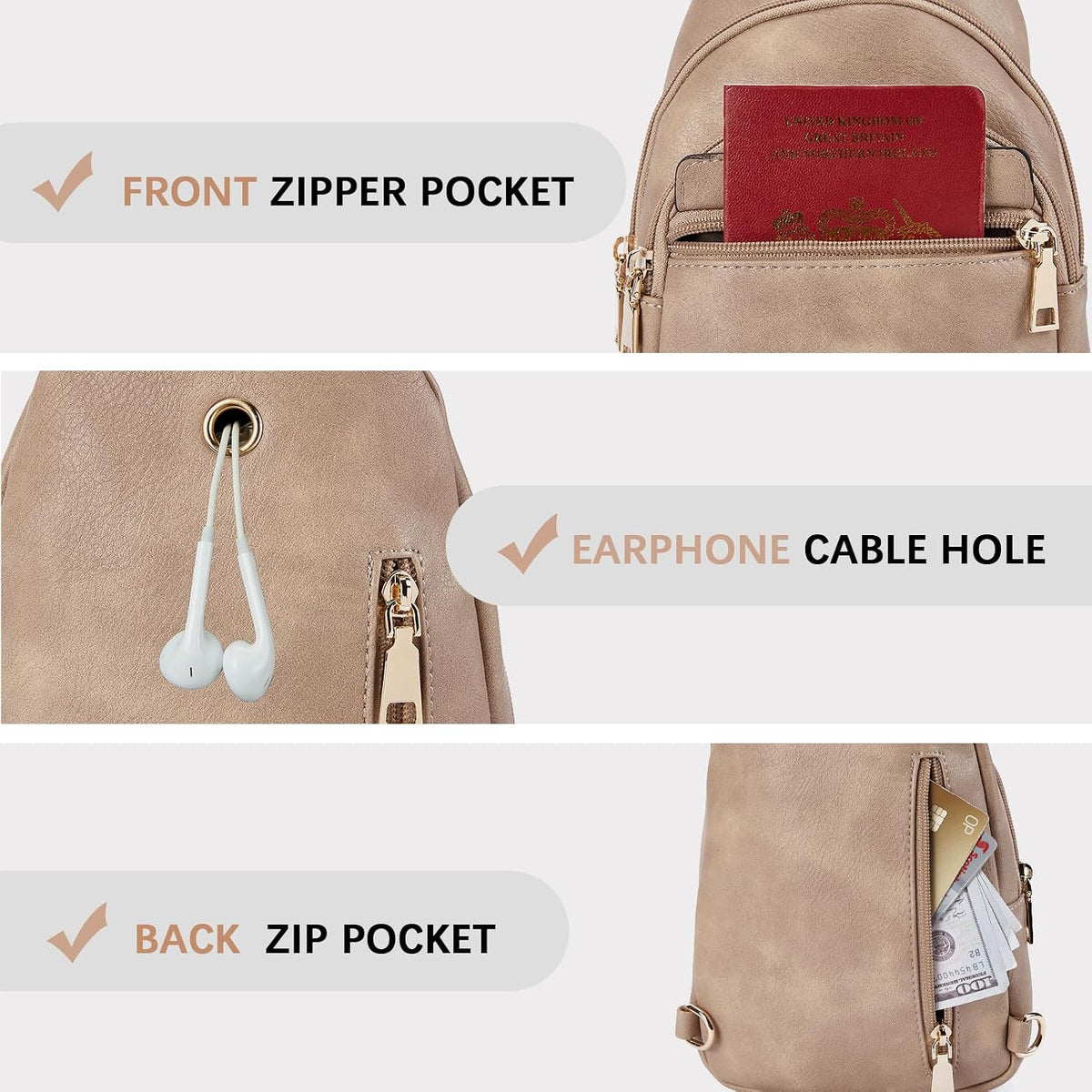 Sling Bag for Women Leather Crossbody Bags Fanny Pack Chest Bag for Travel