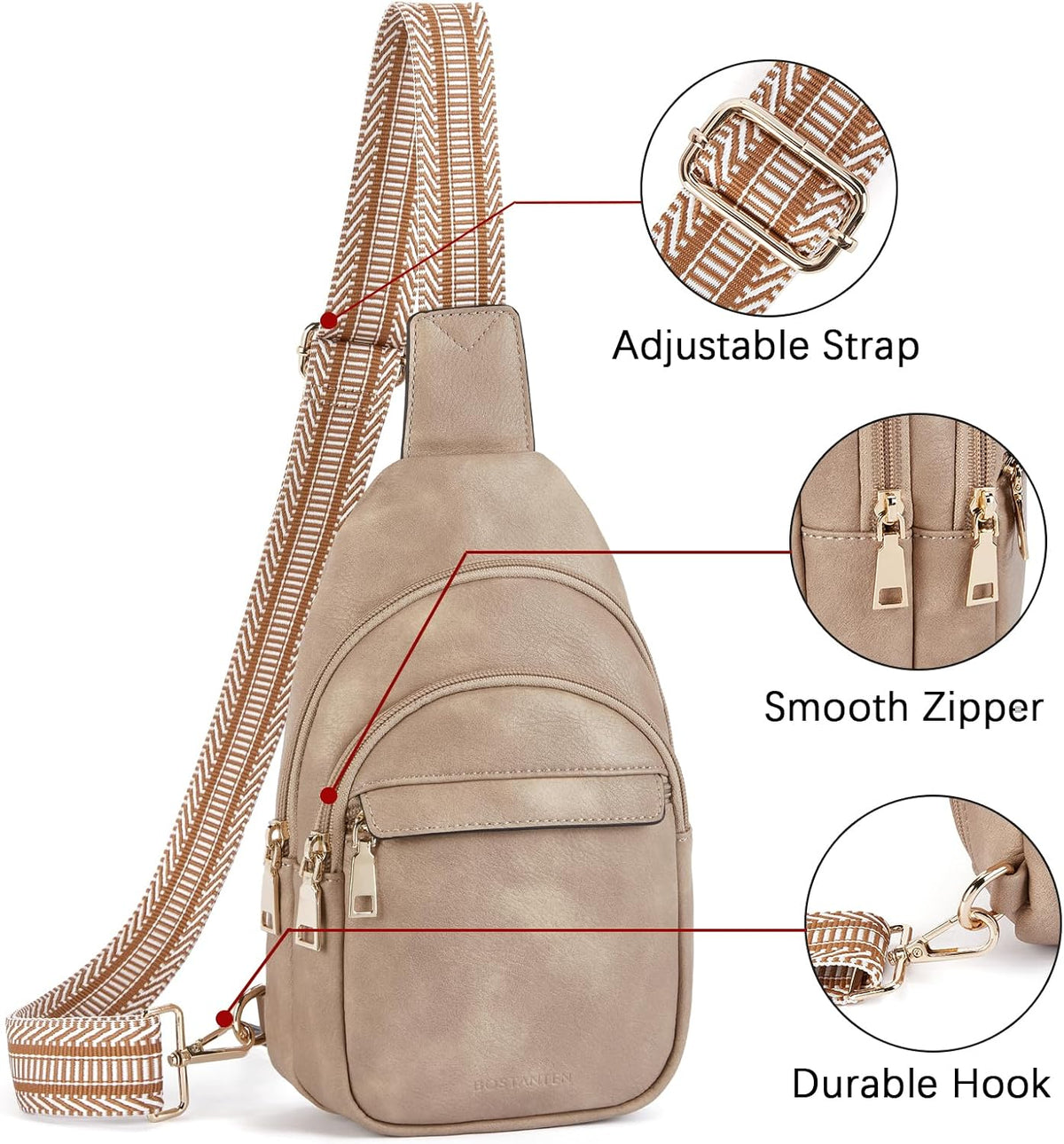 Sling Bag for Women Leather Crossbody Bags Fanny Pack Chest Bag for Travel