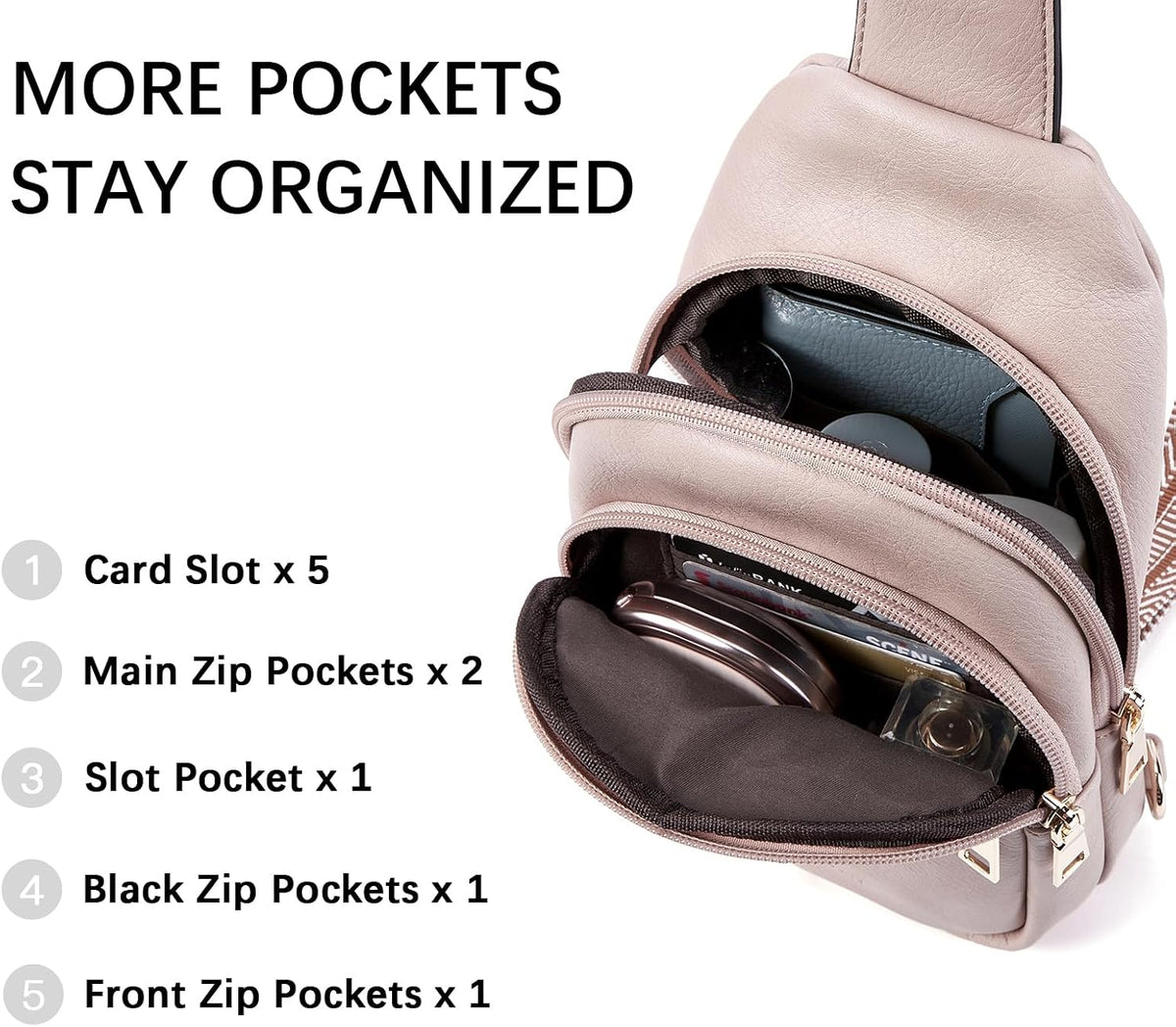 Sling Bag for Women Leather Crossbody Bags Fanny Pack Chest Bag for Travel