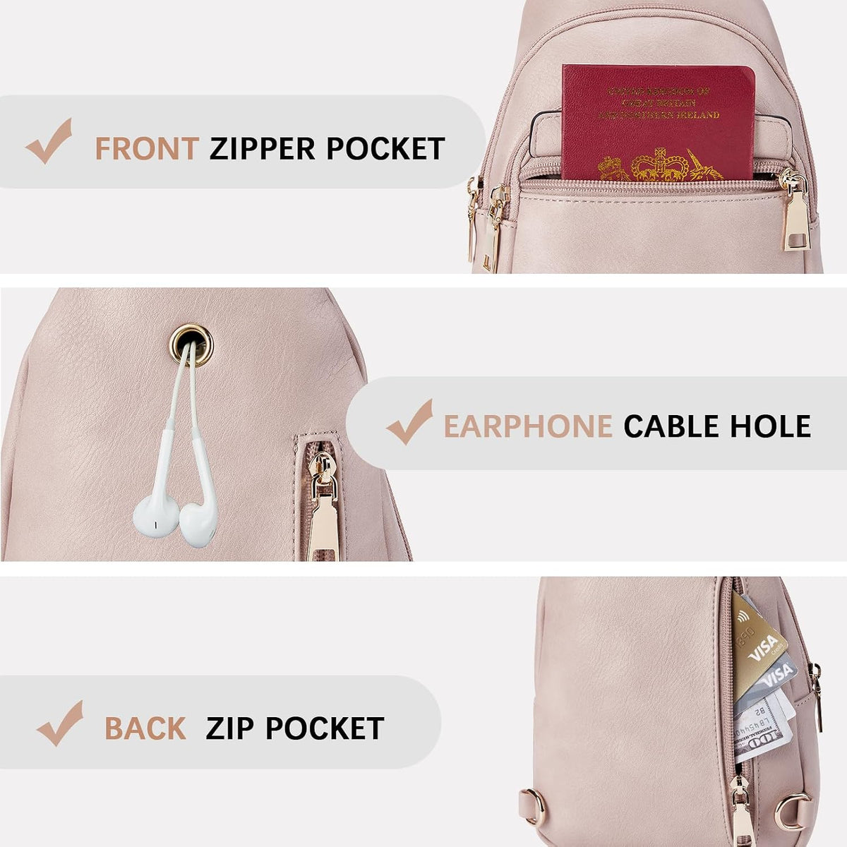 Sling Bag for Women Leather Crossbody Bags Fanny Pack Chest Bag for Travel