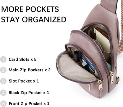 Sling Bag for Women Leather Crossbody Bags Fanny Pack Chest Bag for Travel