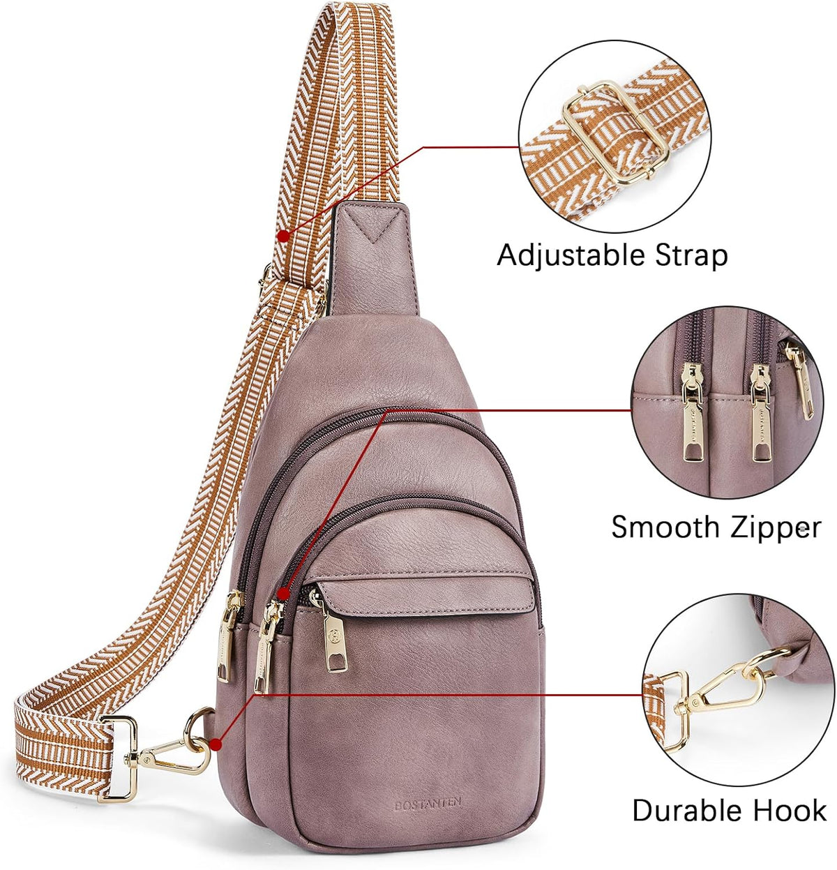 Sling Bag for Women Leather Crossbody Bags Fanny Pack Chest Bag for Travel