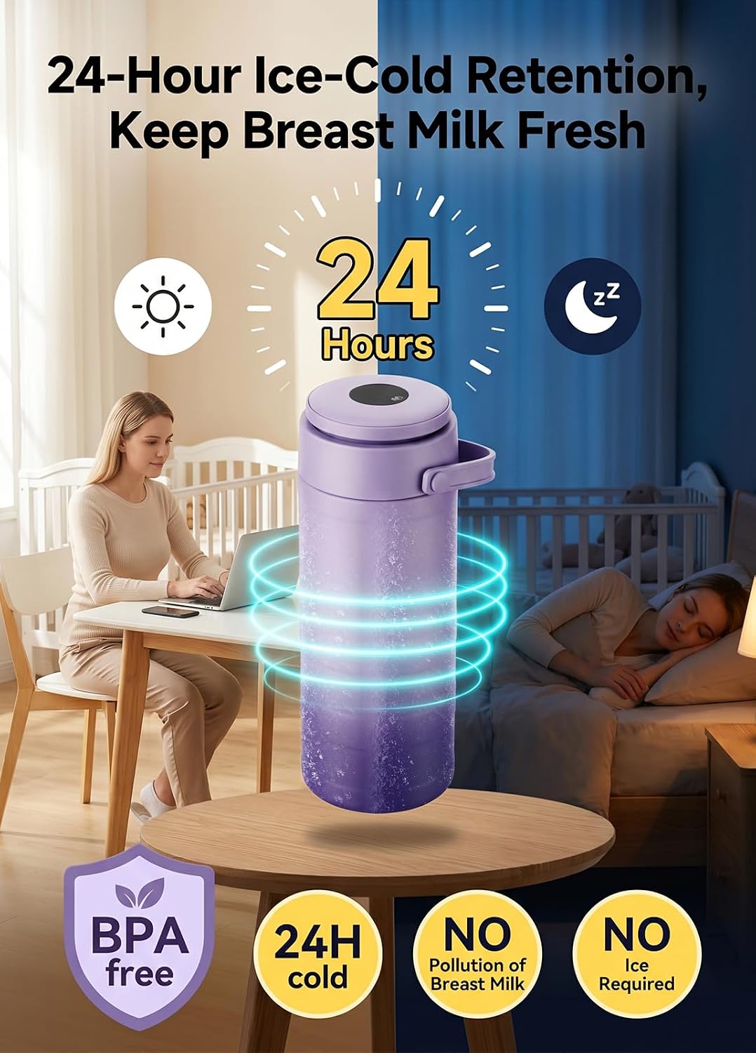 Breast Milk Cooler for Work &Travel,24 Hours 360°Cooling,Gift for New Moms