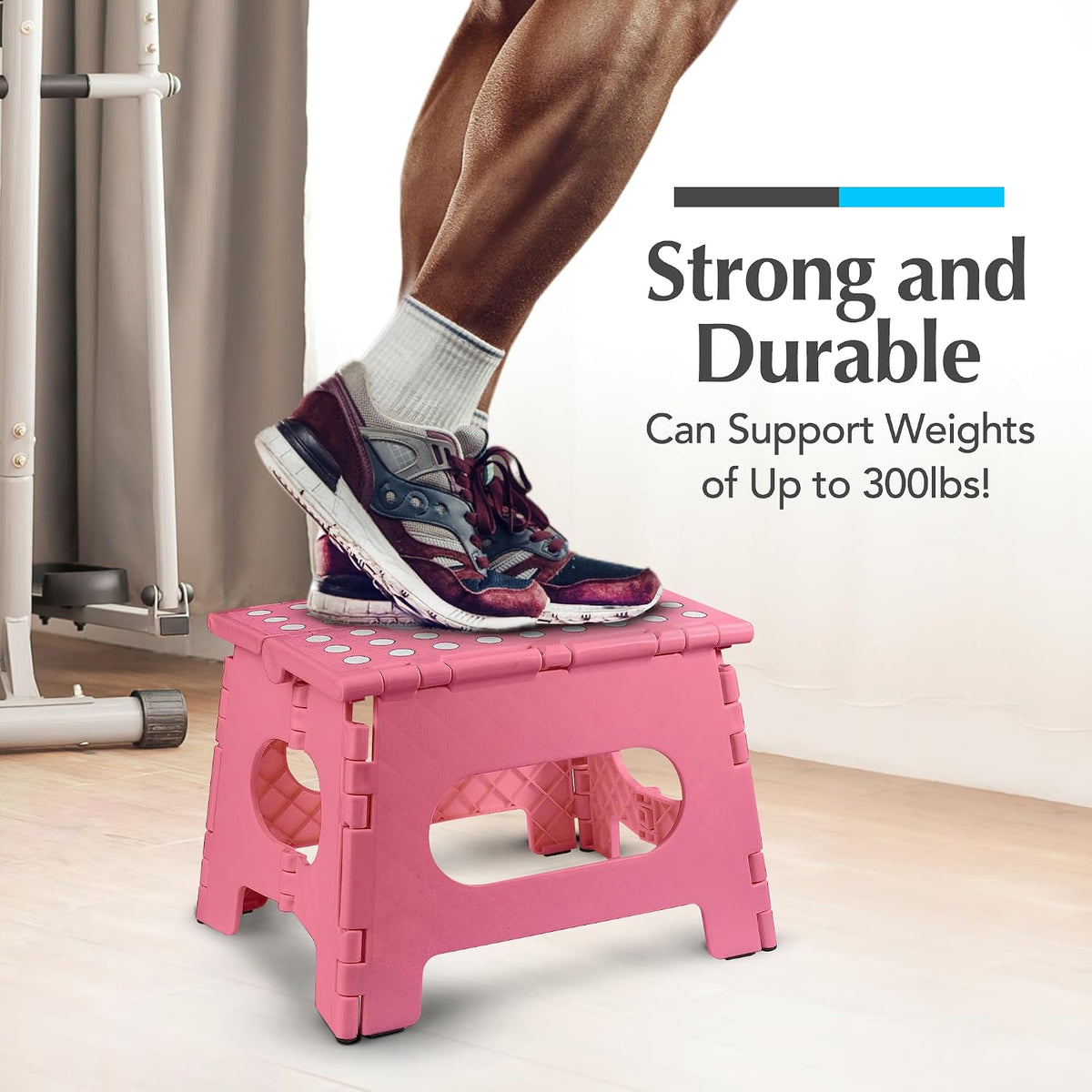 Folding Step Stool 9 Inch, Pink, Non-Slip Holds 300 lbs