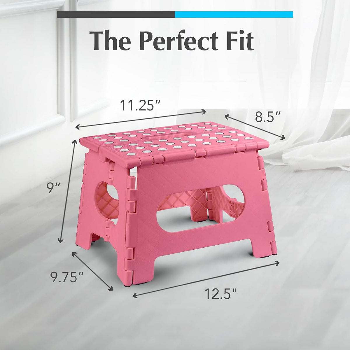 Folding Step Stool 9 Inch, Pink, Non-Slip Holds 300 lbs