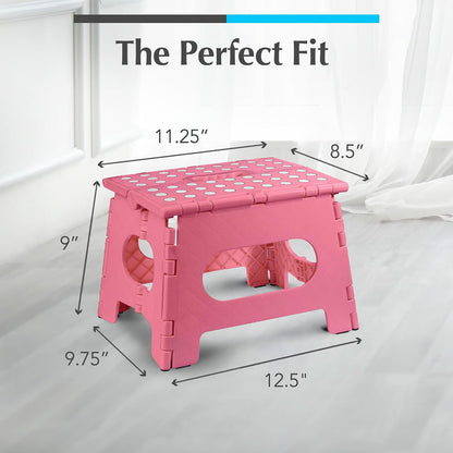 Folding Step Stool 9 Inch, Pink, Non-Slip Holds 300 lbs