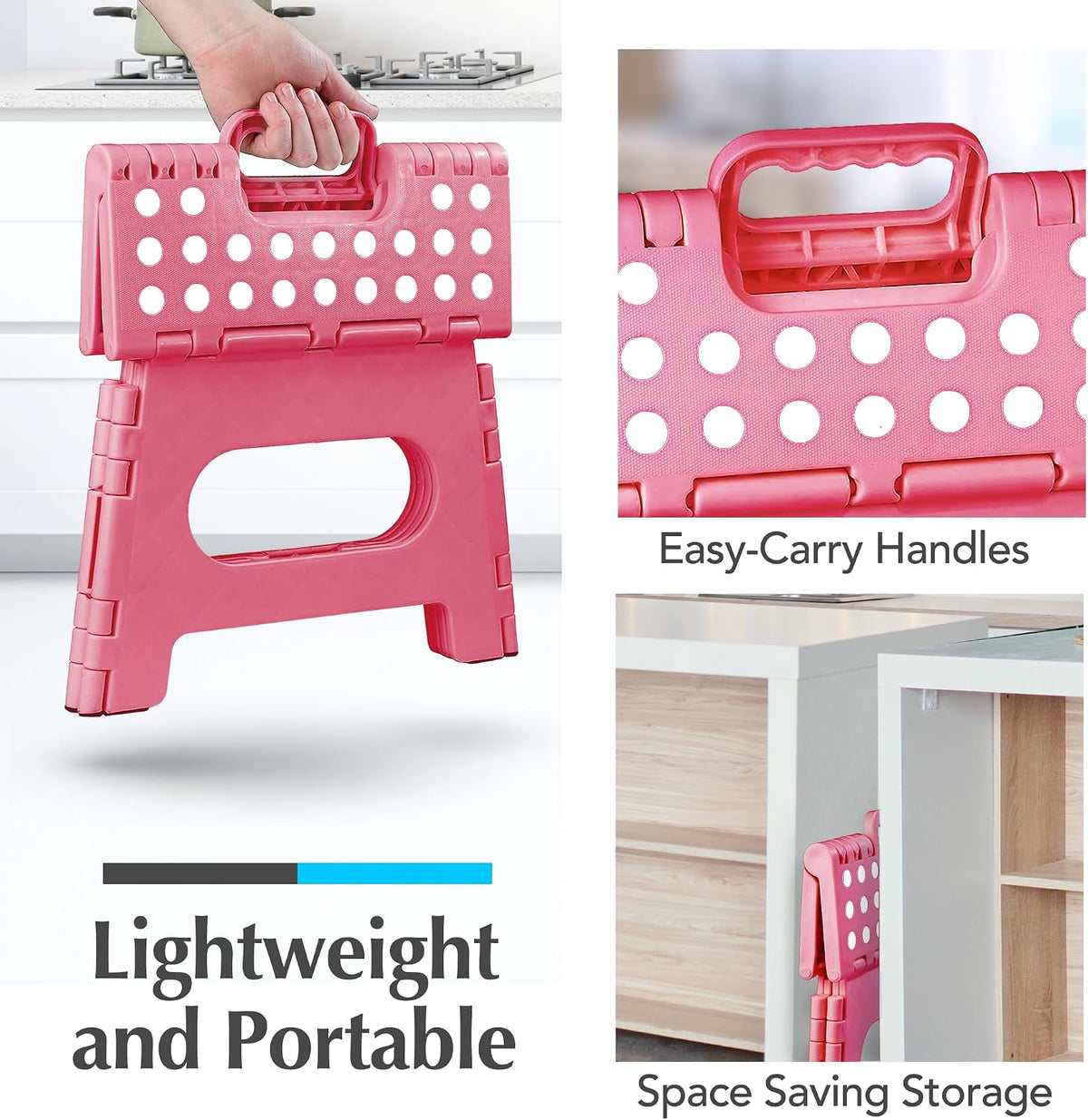 Folding Step Stool 9 Inch, Pink, Non-Slip Holds 300 lbs