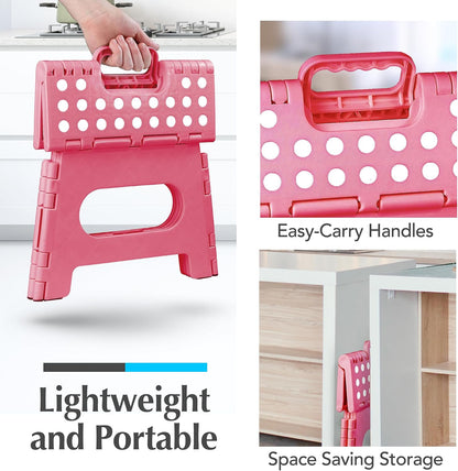Folding Step Stool 9 Inch, Pink, Non-Slip Holds 300 lbs