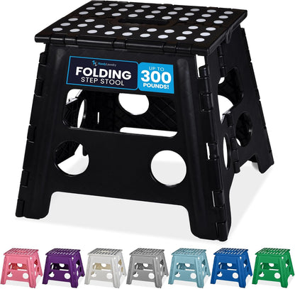 Folding Step Stool 9 Inch, Pink, Non-Slip Holds 300 lbs