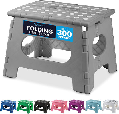 Folding Step Stool 9 Inch, Pink, Non-Slip Holds 300 lbs