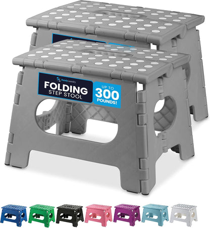 Folding Step Stool 9 Inch, Pink, Non-Slip Holds 300 lbs