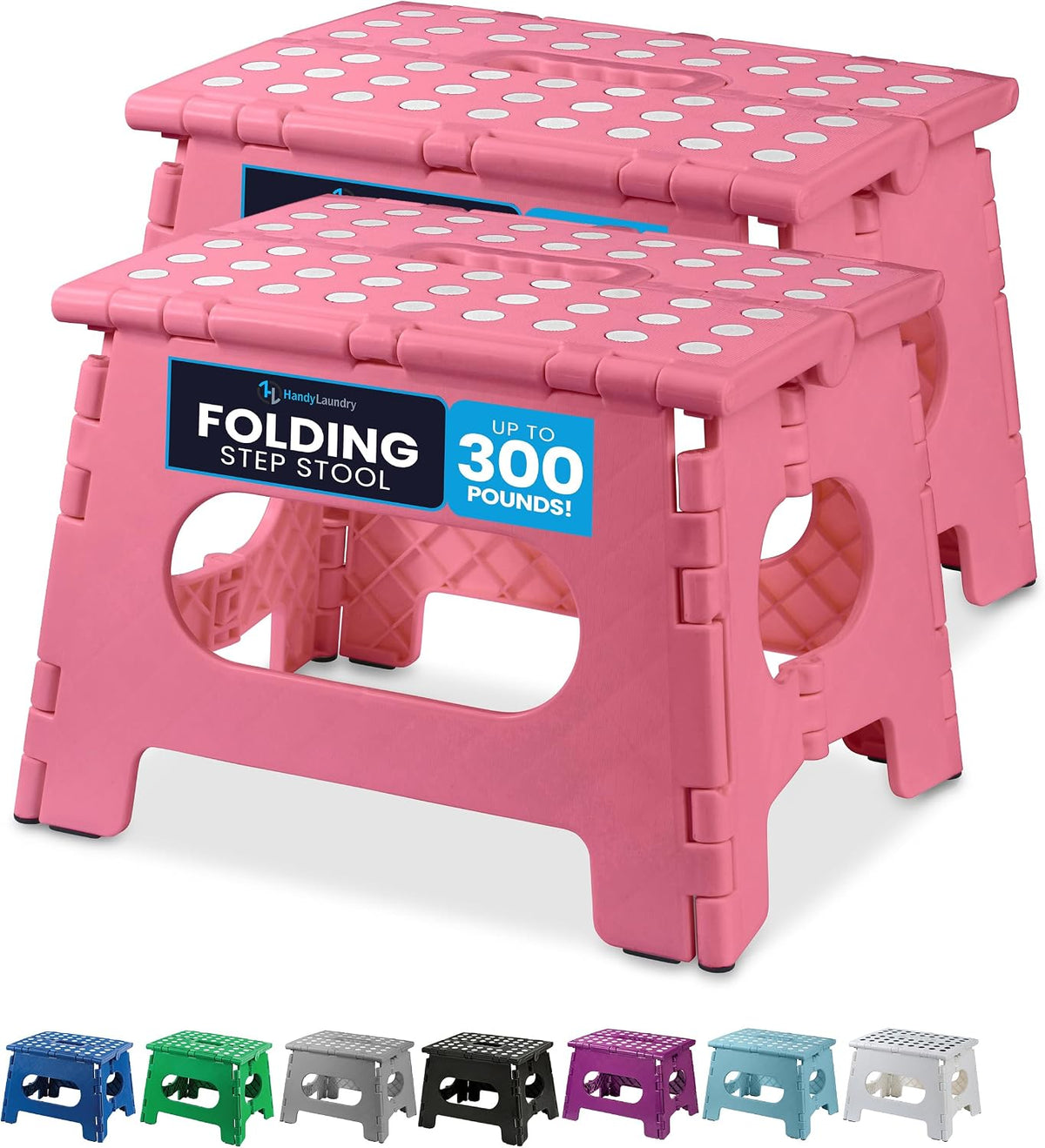 Folding Step Stool 9 Inch, Pink, Non-Slip Holds 300 lbs
