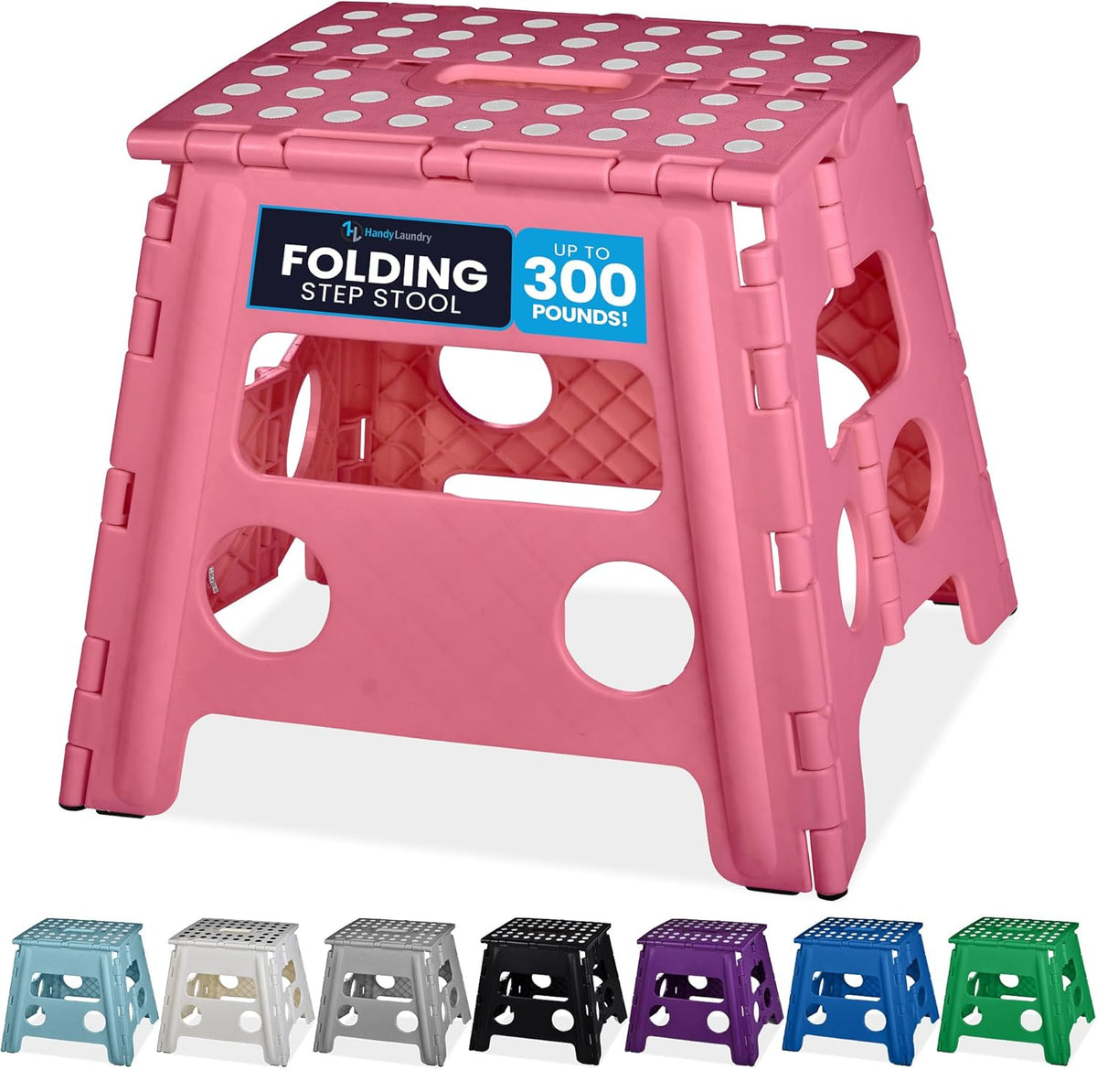 Folding Step Stool 9 Inch, Pink, Non-Slip Holds 300 lbs