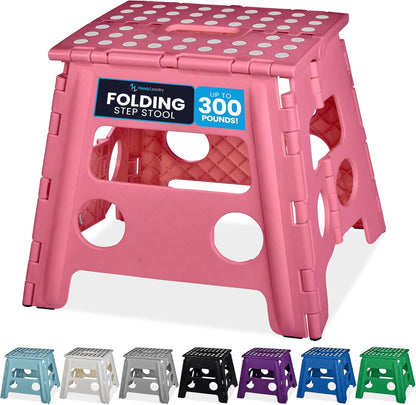 Folding Step Stool 9 Inch, Pink, Non-Slip Holds 300 lbs