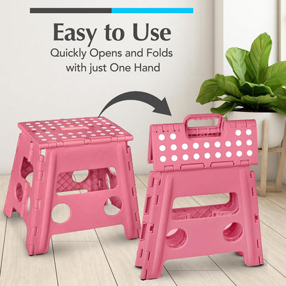 Folding Step Stool 9 Inch, Pink, Non-Slip Holds 300 lbs